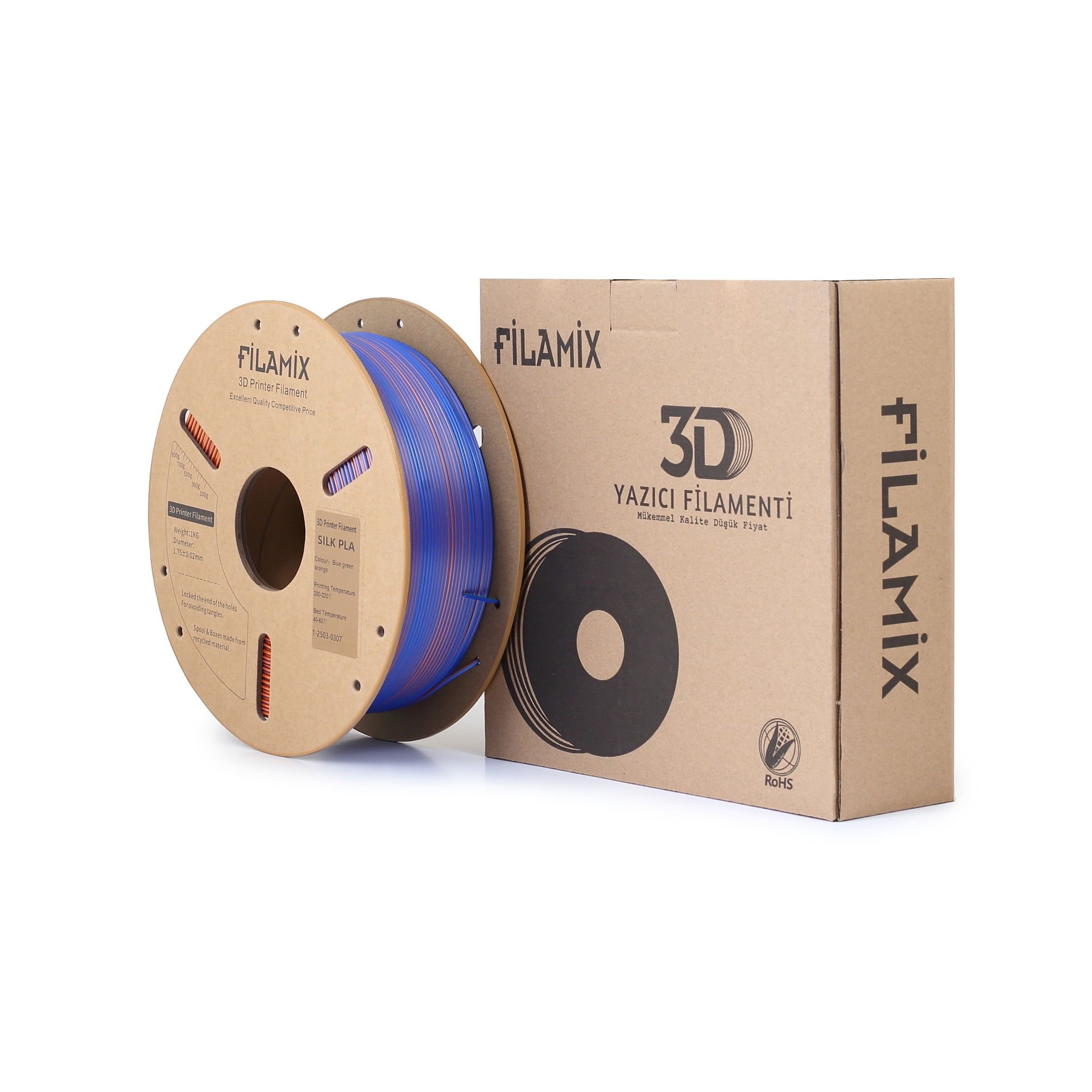 Filamix Silk 3D Filament MAVİ YEŞİL TURUNCU